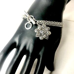 LOIS HILL Sterling Silver Reversible Multi-Strand Floral Charm & Toggle Bracelet